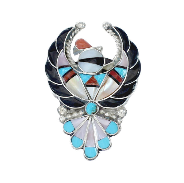 Multicolor Zuni Sterling Silver Thunderbird Pin Pendant JX131158